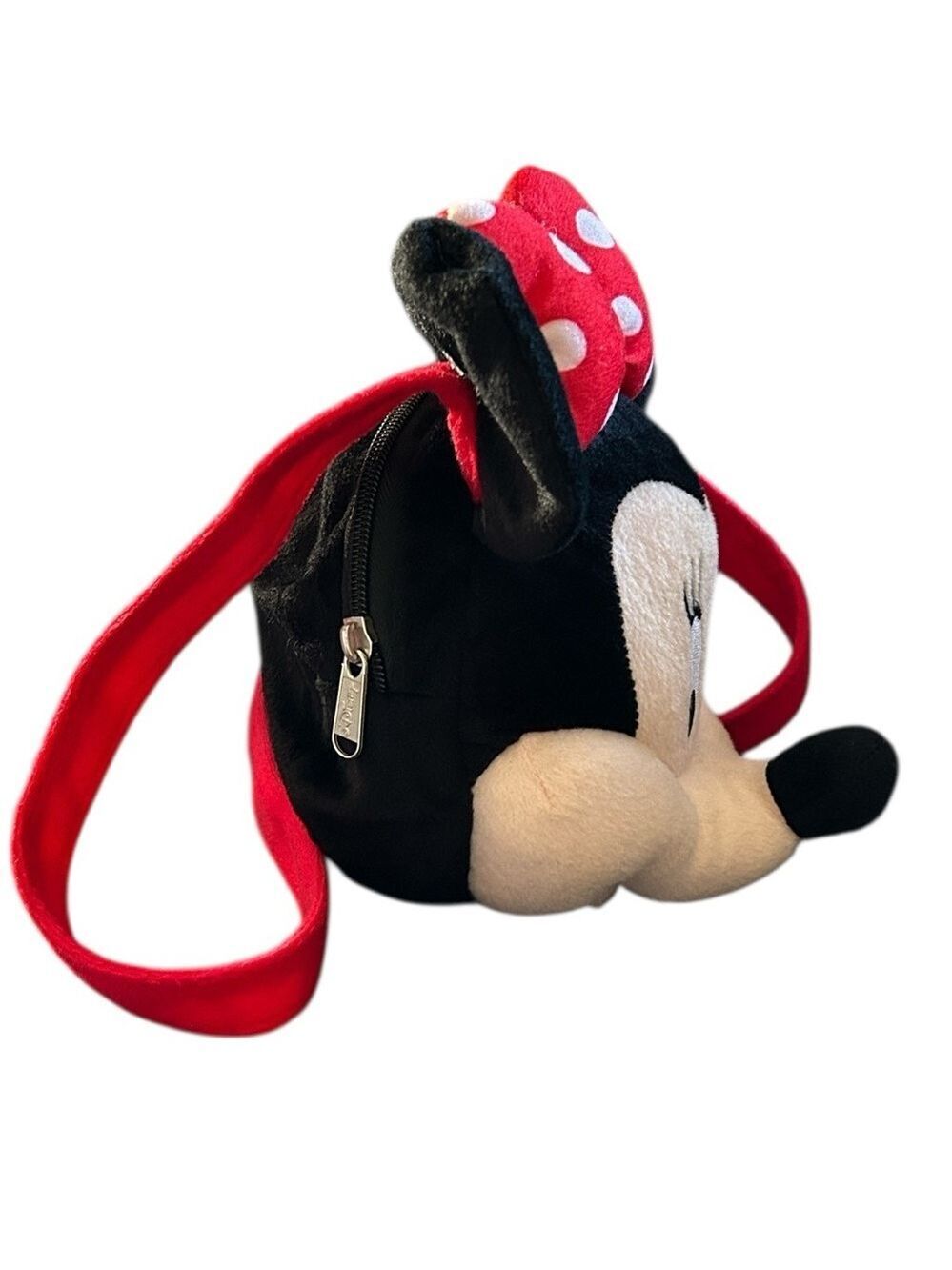 Disney Minnie Mouse Red and Black Plush Purse Shoulder Bag with 3-D Head Zip - Picture 3 of 10